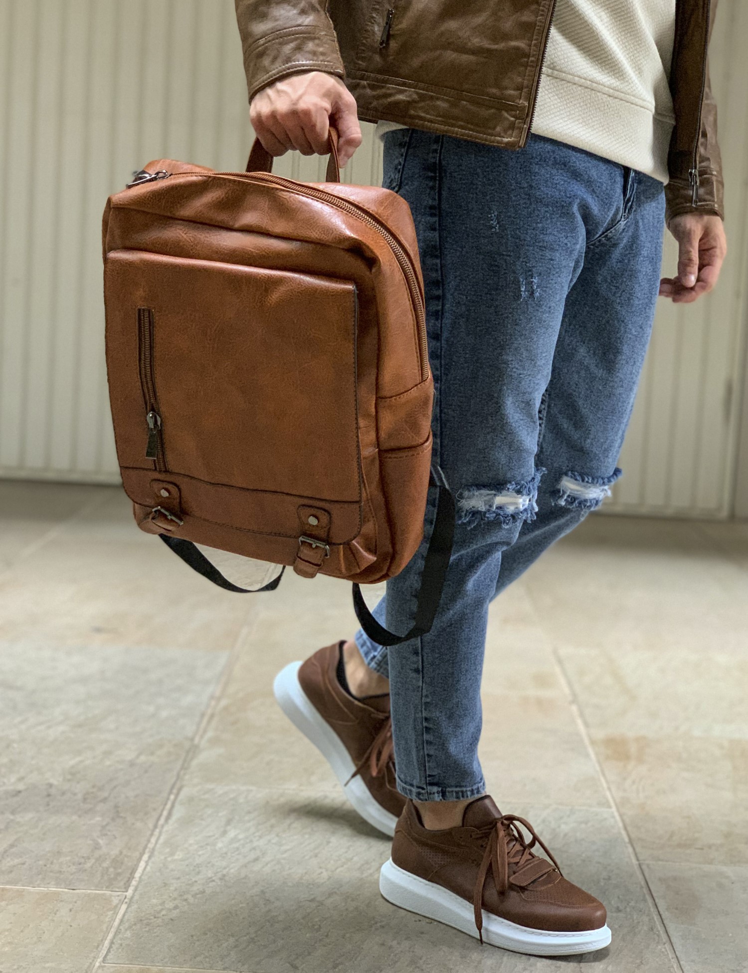 Ανδρικό ταμπά σακίδιο πλάτης με εξωτερική τσέπη A2302 φωτογραφία